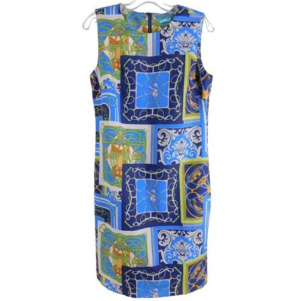 J. McLaughlin NWT Women's Blue/Silver Heraldic Patchwork BELINDA Dress, Size 8